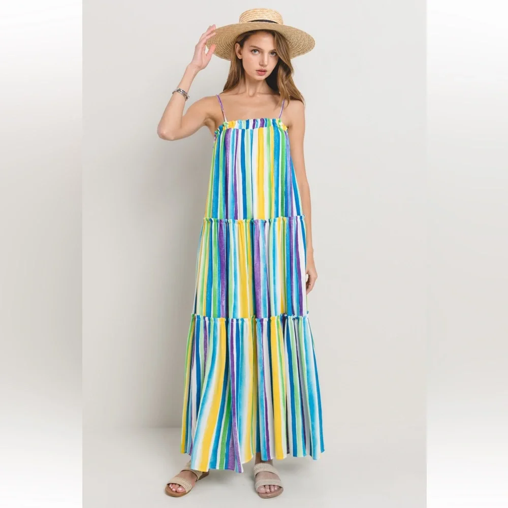 28 Fabulous boho Striped Ruffled Maxi Dress - Picture 3 of 6